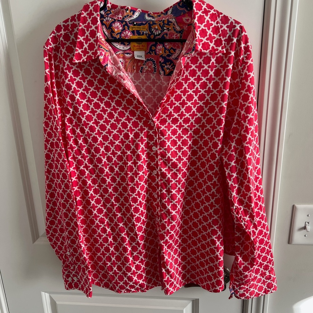 Ruby Rd. Red and White Pattern Blouse